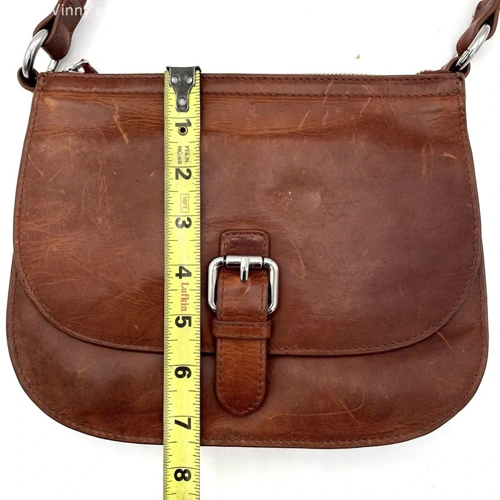 Vintage III New York Brown Leather Crossbody Bag RFID Buckle Flap Small